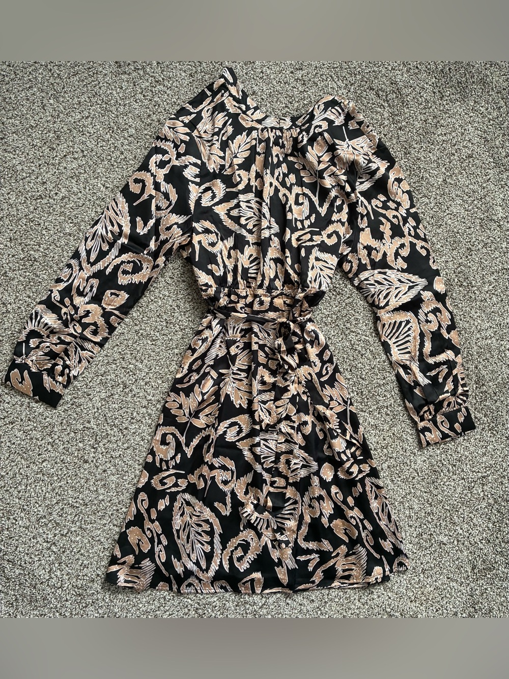 🏈 NWT Allegra K Black Dress with Beige Botanical Print